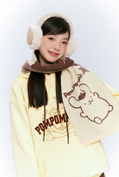 sanrio-authorized-pompompurin-and-star-graphic-yellow-and-brown-colorblock-scarf