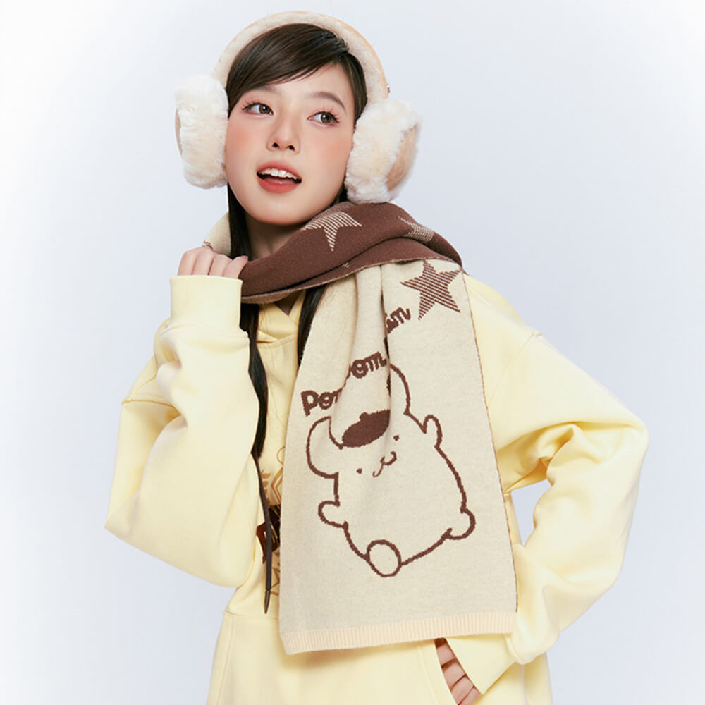 sanrio-authorized-pompompurin-and-star-graphic-yellow-colorblock-scarf