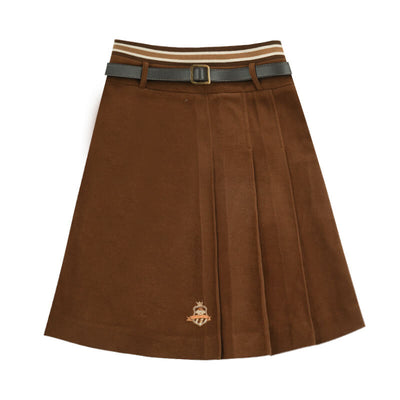 sanrio-authorized-pompompurin-brown-a-line-woolen-long-pleated-skirt