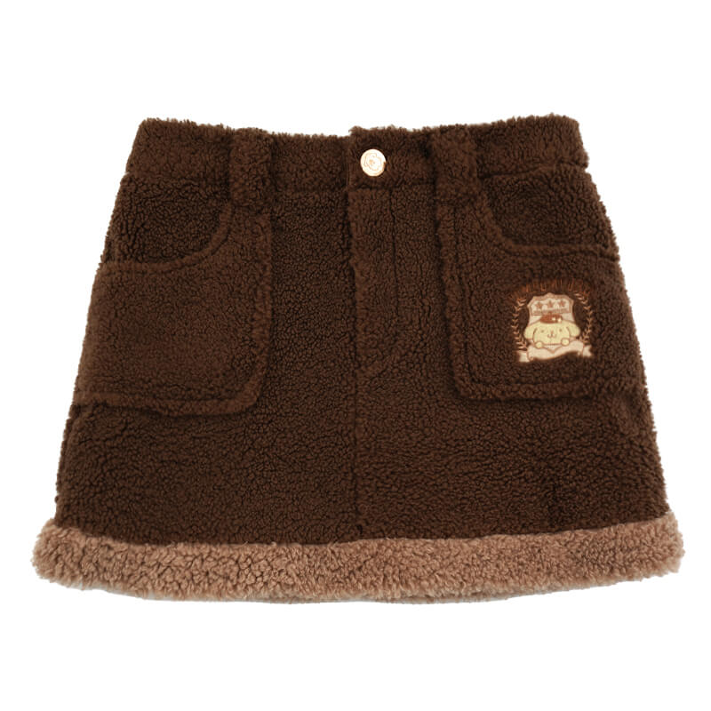 sanrio-authorized-pompompurin-brown-winter-sherpa-mini-skirt