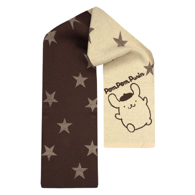 sanrio-authorized-pompompurin-star-graphic-yellow-and-brown-colorblock-scarf