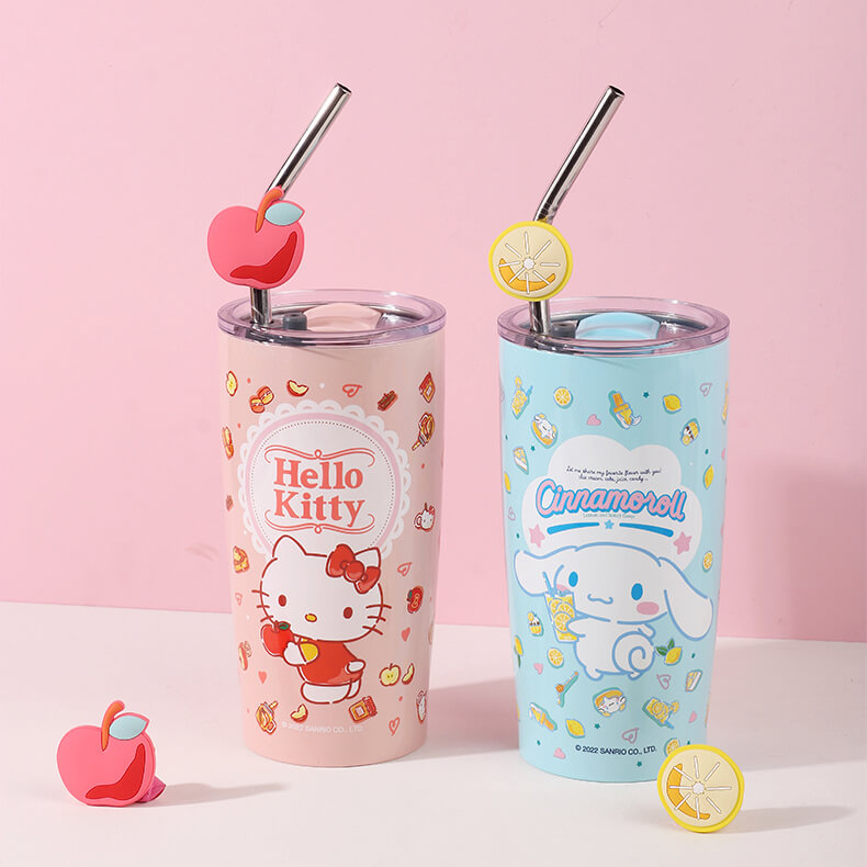 Hello Kitty By Sanrio White & Pink Stainless Steel Double Wall Tumbler w/Lid