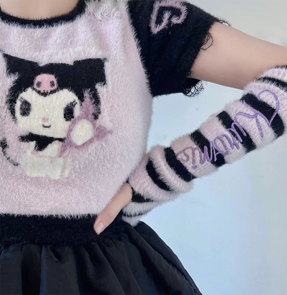 Kuromi Short Sleeve Crop Sweater and Arm Warmer Set – KawaiiEnvy
