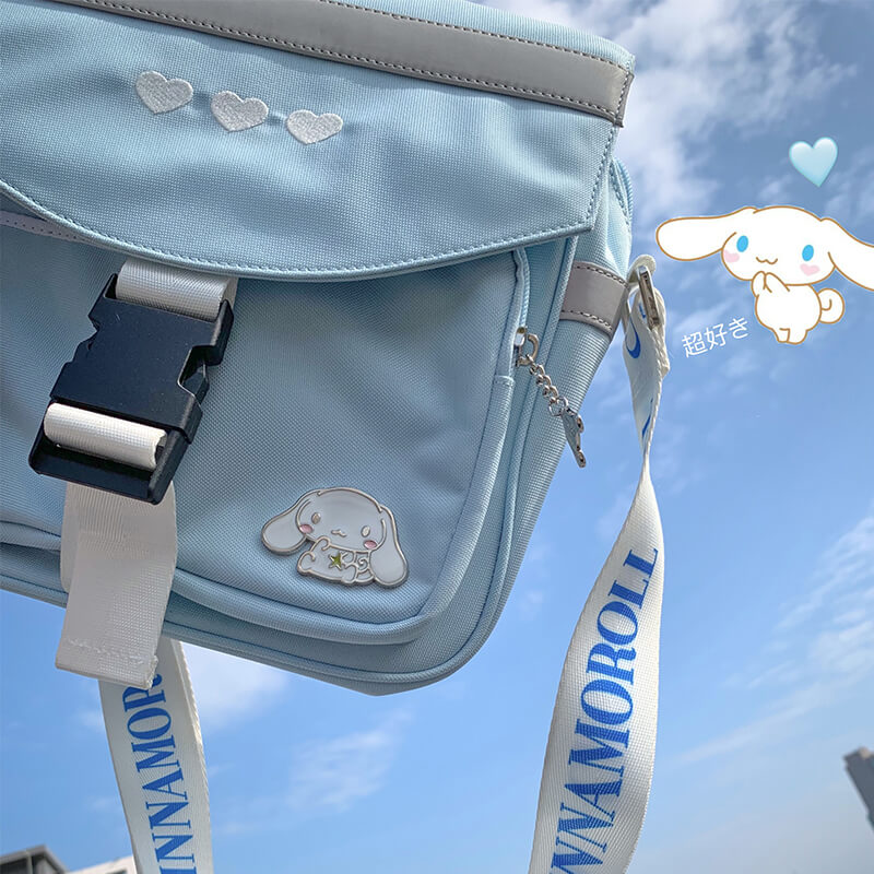 sanrio-licensed-cinnamoroll-badge-decorated-heart-embroidery-jk-flap-buckle-crossbody-bag-light-blue