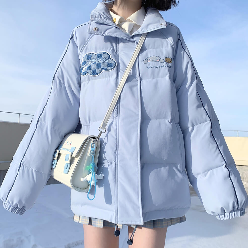 sanrio-licensed-cinnamoroll-embroidery-blue-puffer-jacket