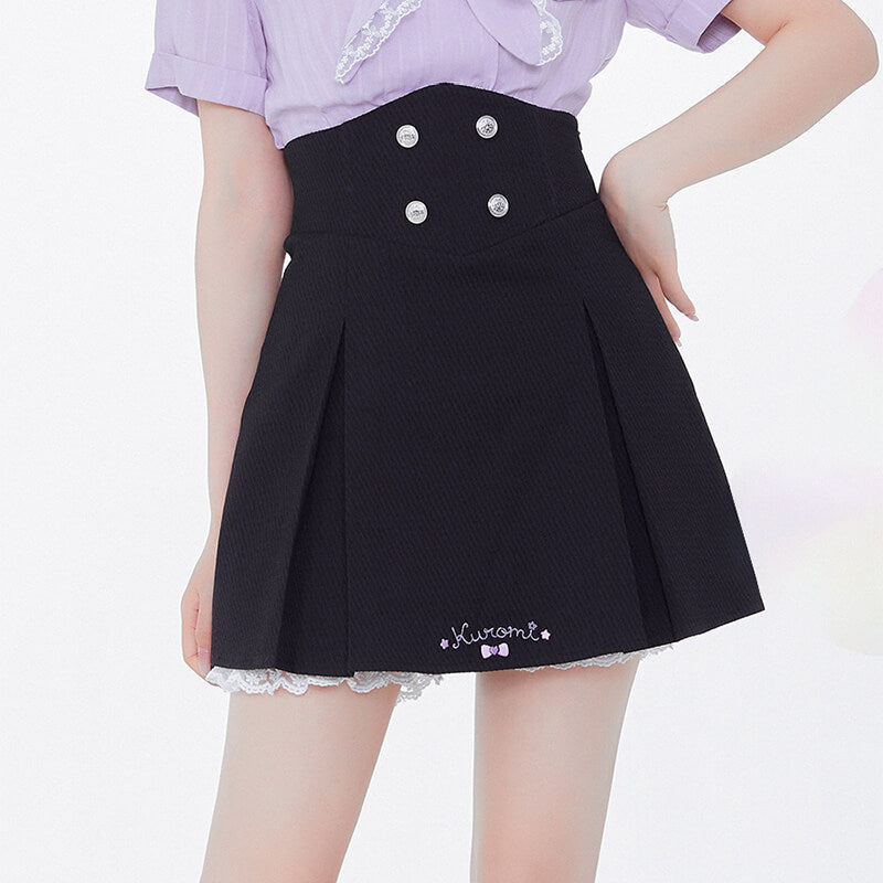 sanrio-licensed-kuromi-embroidery-high-waist-skirt-in-black