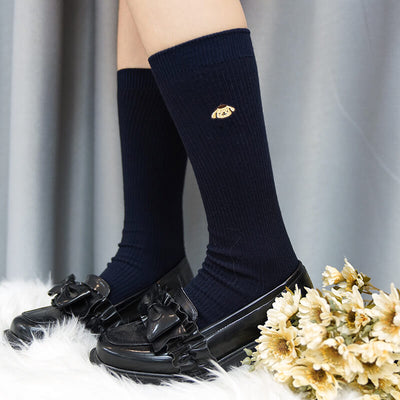 sanrio-licensed-pompompurin-embroidery-jk-socks-in-black