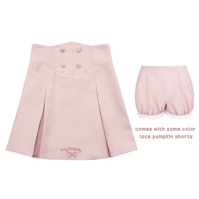 sanrio-my-melody-letters-bow-embroidery-pink-high-waist-skirt-with-lace-trim-pumpkin-shorts