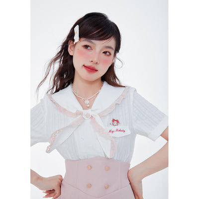 sanrio-my-melody-sailor-collar-lace-trim-short-sleeve-double-breasted-blouse-in-white