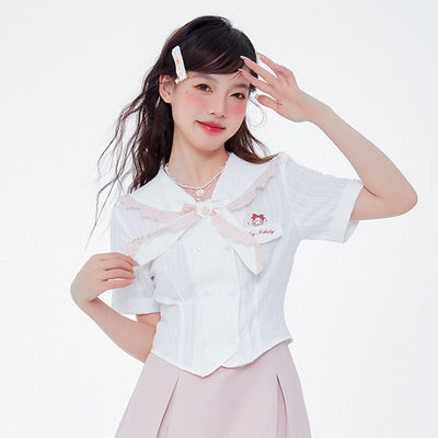 sanrio-my-melody-sailor-collar-lace-trim-short-sleeve-double-breasted-blouse