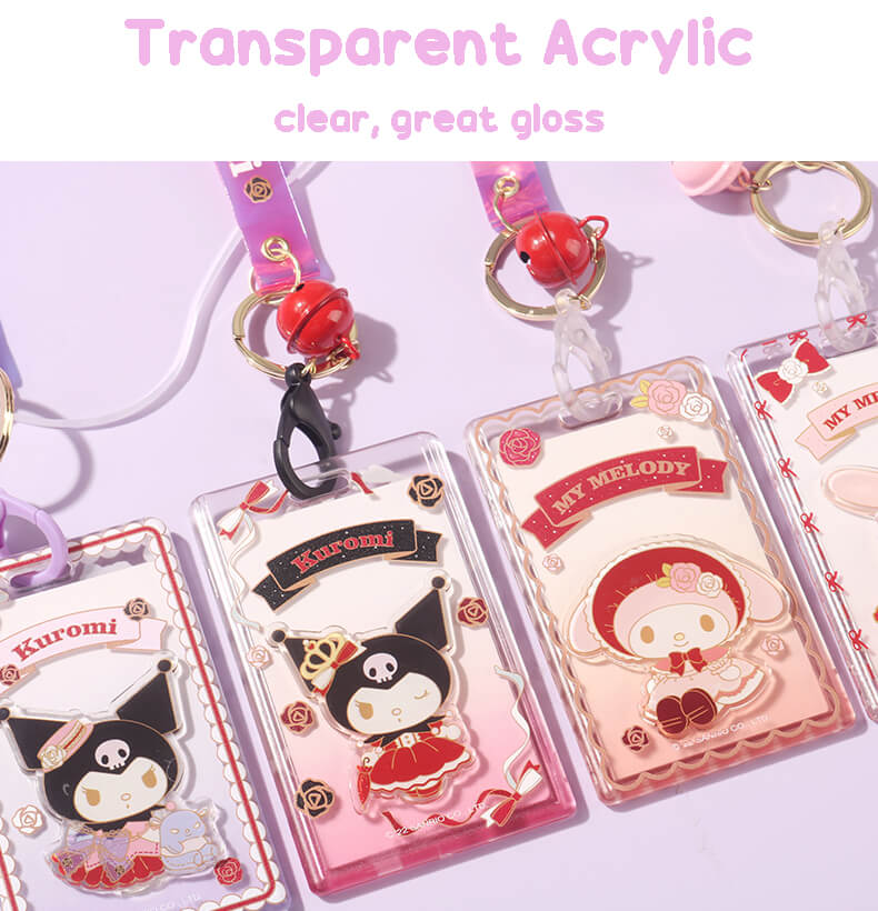 sanrio-rose-and-earl-series-kuromi-my-melody-acrylic-card-holder-keychains
