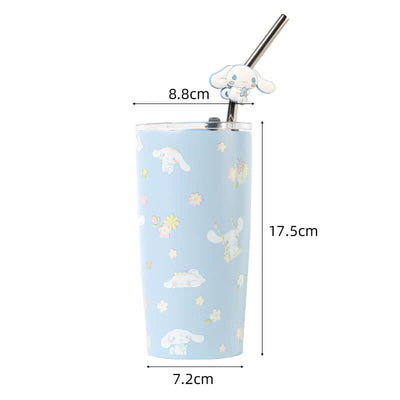 size-of-sanrio-cinnamoroll-floral-print-thermos-cups-with-lid-and-straw