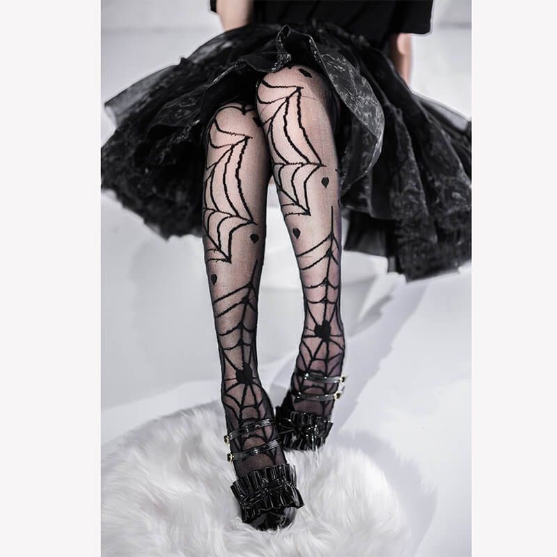 spider-web-and-hearts-pattern-over-knee-socks-in-black-halloween