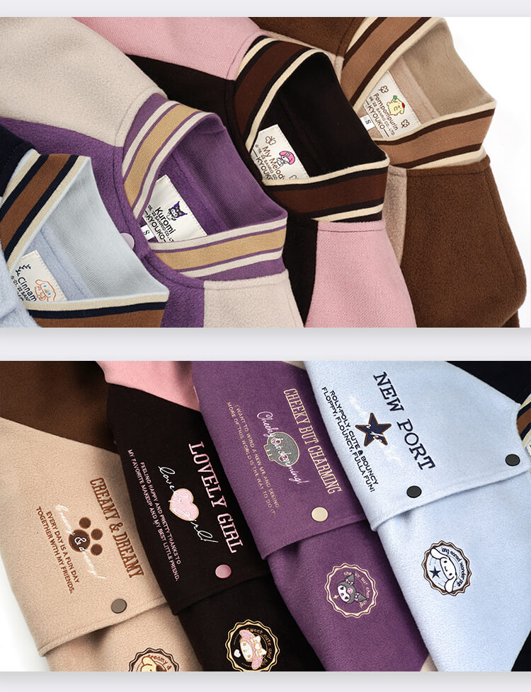 Kuromi Purple Colourblock Striped Trim Varsity Jacket Purple Colourblock / XL