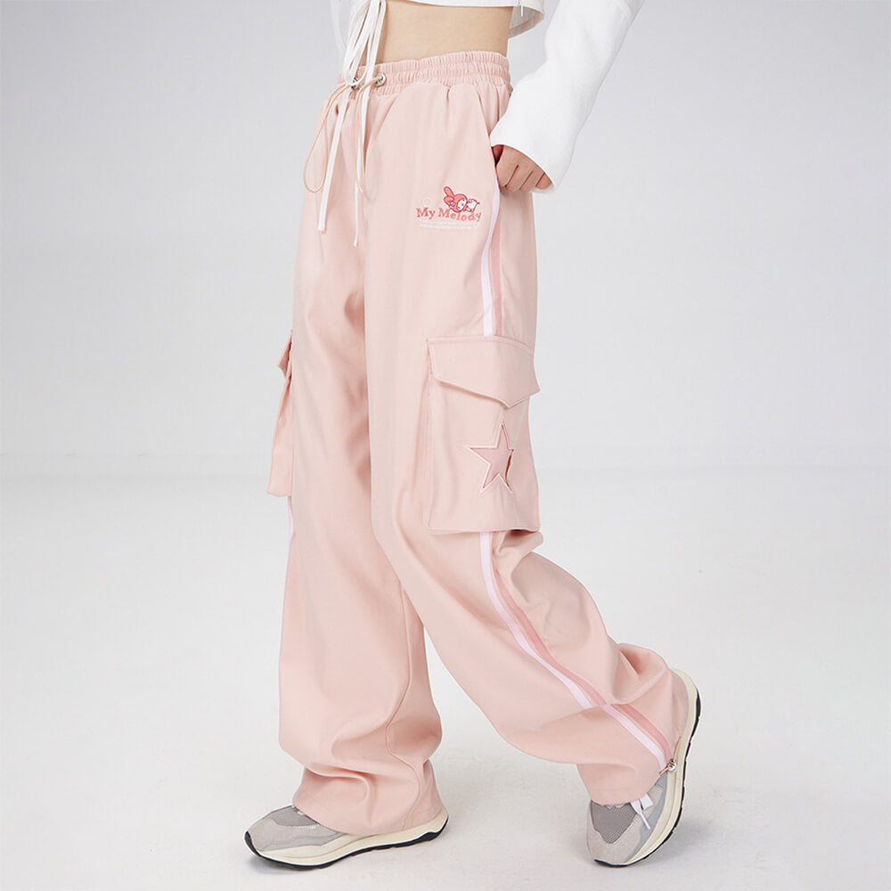 sweet-cute-my-melody-embroidery-star-graphic-cargo-trousers-in-pink
