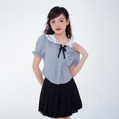 sweet-girl-outfit-by-styling-pockacco-grey-blouse-and-black-pleated-mini-skirt