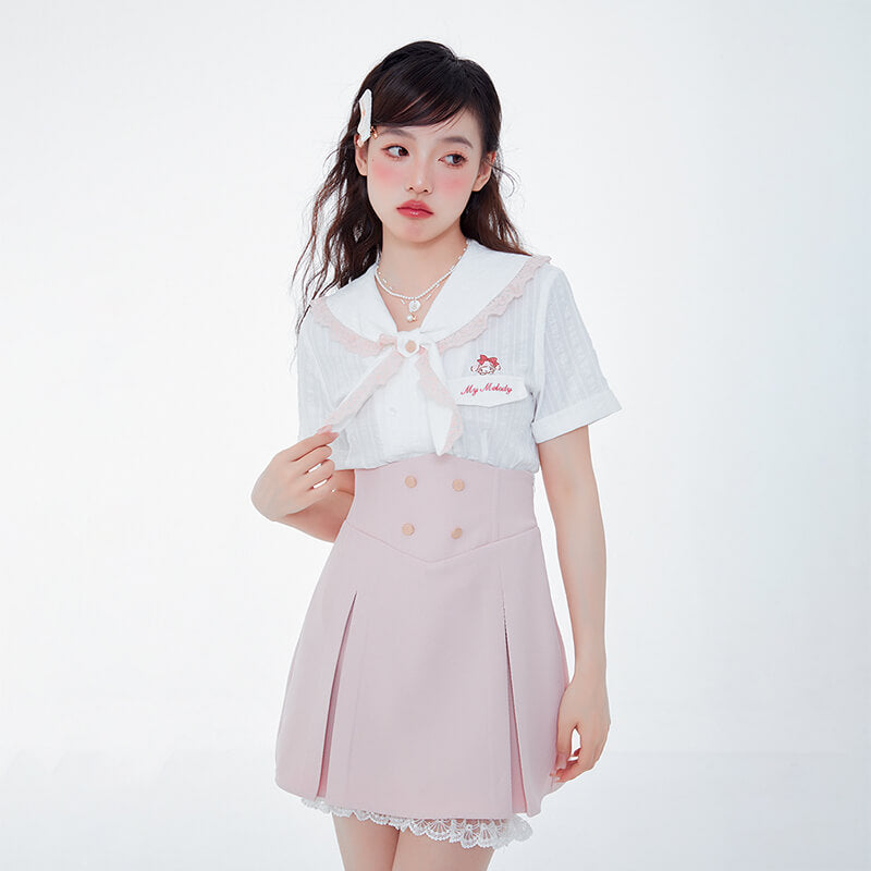 sweet-my-melody-sailor-collar-lace-trim-blouse-and-high-waisted-pink-skirt
