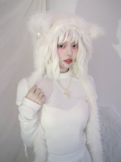 white-mock-neck-short-sleeve-top-and-arm-warmers-set-matched-with-sheep-ears-fluffy-hat