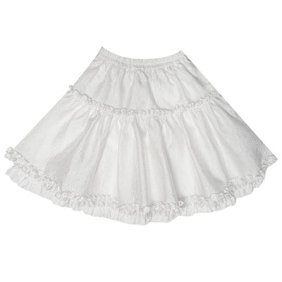 white-plain-layered-jacquard-easy-matching-fluffy-knee-skirt