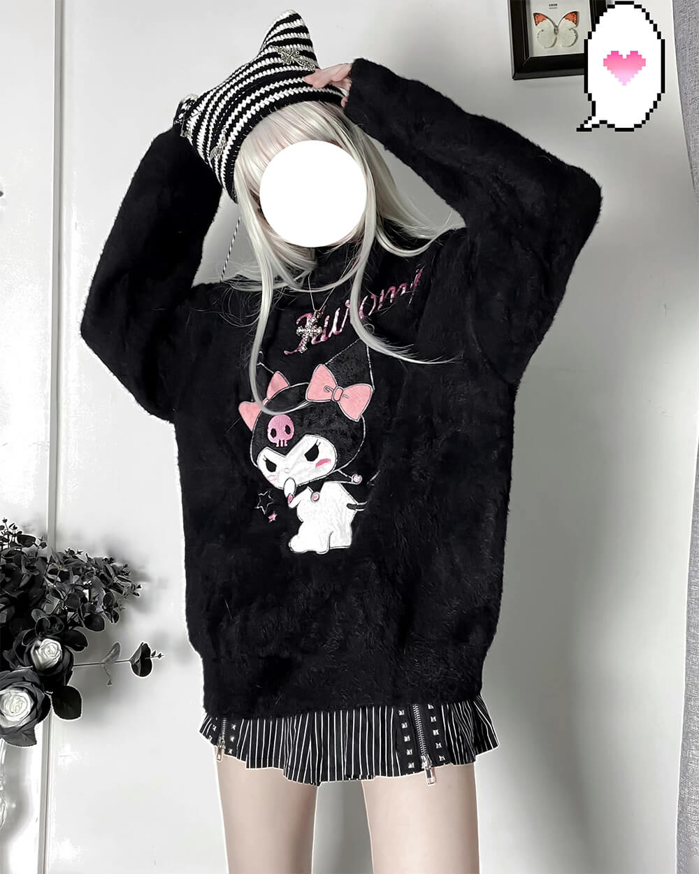 winter-warm-embroidery-kuromi-frilled-neckline-pullover-in-black