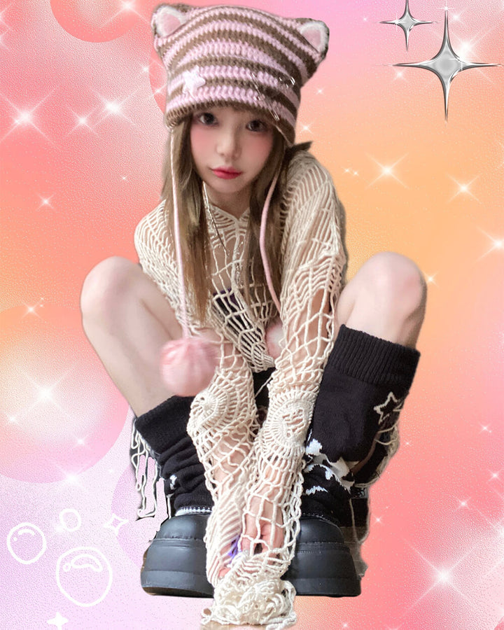 Handmade Cat Ears Pompom Knitted Beanie – KawaiiEnvy