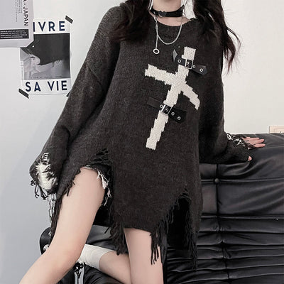 y2k-cross-buckle-tassels-oversize-long-sleeve-sweater