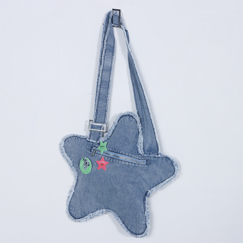Star Shaped Denim Crossbody Bag Y2K - Kawaiienvy Denim Pink