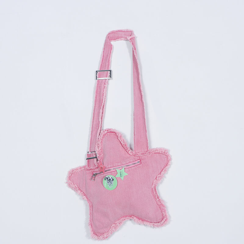 Star Shaped Denim Crossbody Bag Y2K - Kawaiienvy Denim Pink