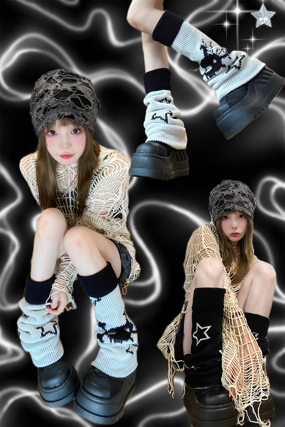 y2k-look-skull-and-stars-graphic-double-side-wear-knit-leg-warmers