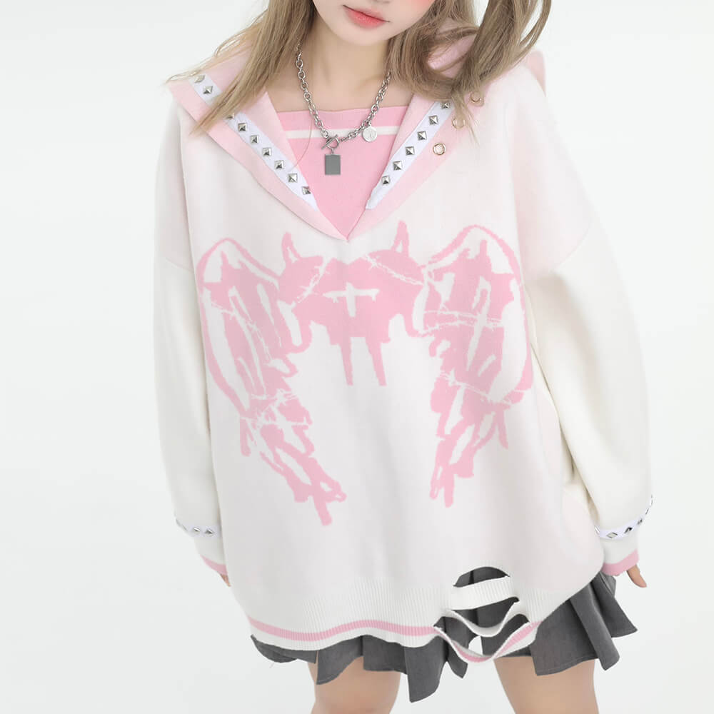y2k-oversized-studded-sweater-with-graphic-sick-heart-wings-and-sailor-collar-pink