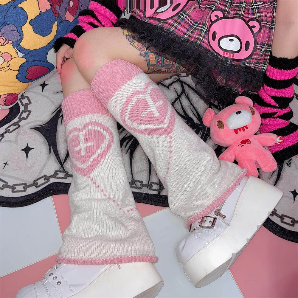 2PCS Aesthetic Y2K Leg Warmers for Women Girls, Kawaii Fluffy Harajuku Leg  Warmers + Leg Ring Punk Japanese Accessories, Pink, Medium