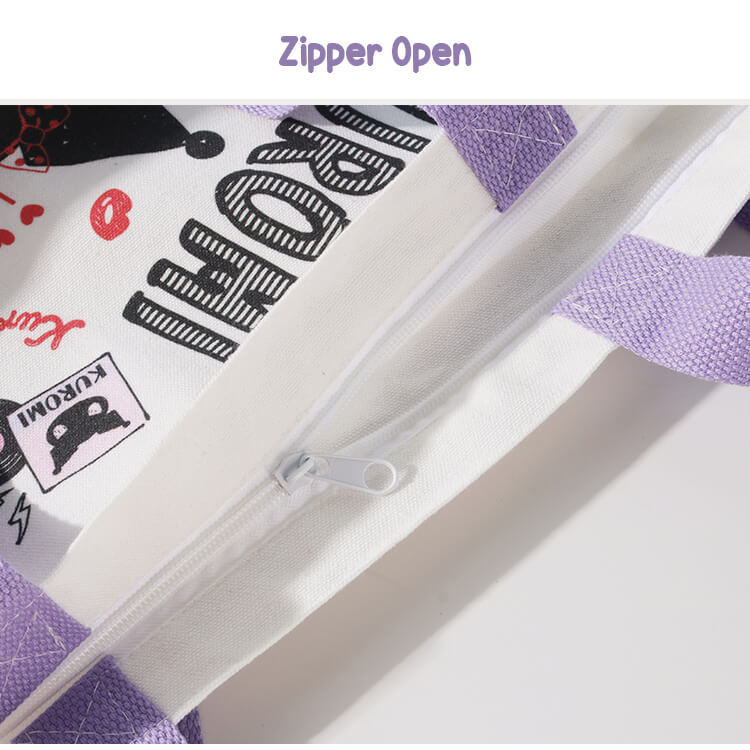zipper-open-details-of-the-kuromi-canvas-handbag